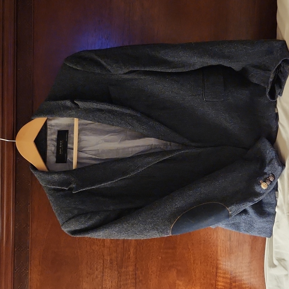 Navy Blue Wool Blazer with Elbow Pads